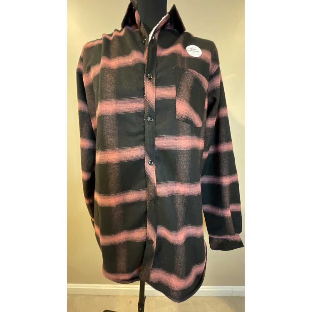 Nomad Cozy Sherpa Lined Plaid Button Down Sweater Black Red Mens Size XL